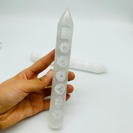 7 Chakras Selenite Massage Wands Round Wholesale -Wholesale Crystals