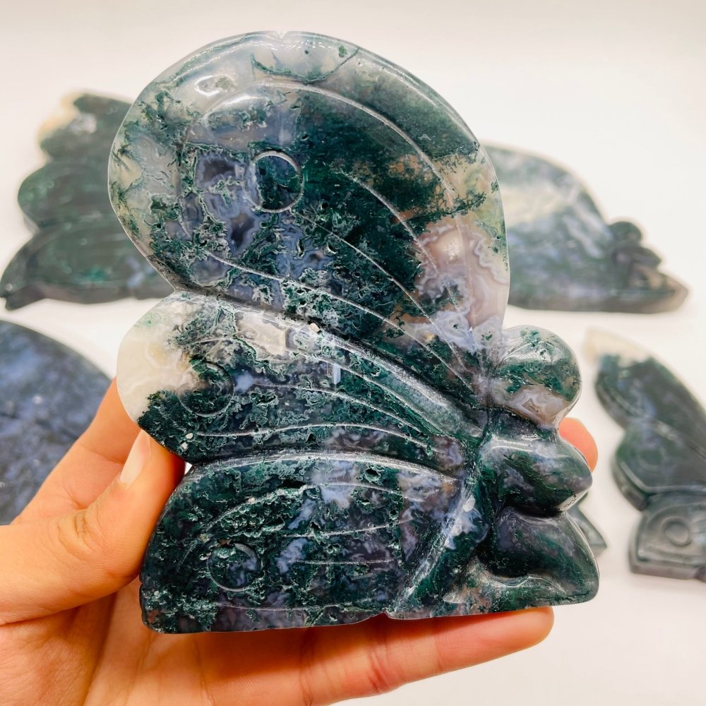 7 Pieces Moss Agate Butterfly Fairy Carving -Wholesale Crystals