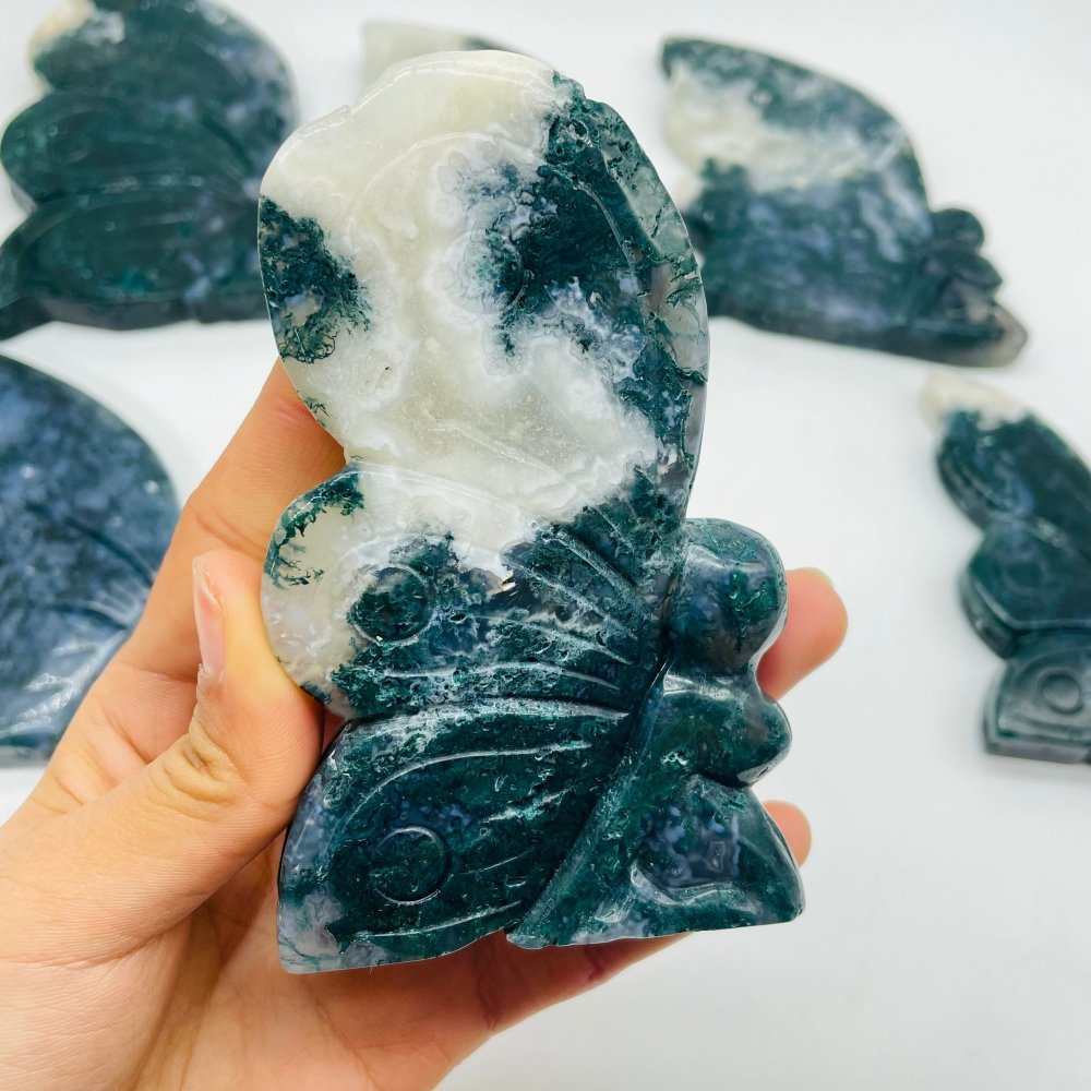 7 Pieces Moss Agate Butterfly Fairy Carving -Wholesale Crystals