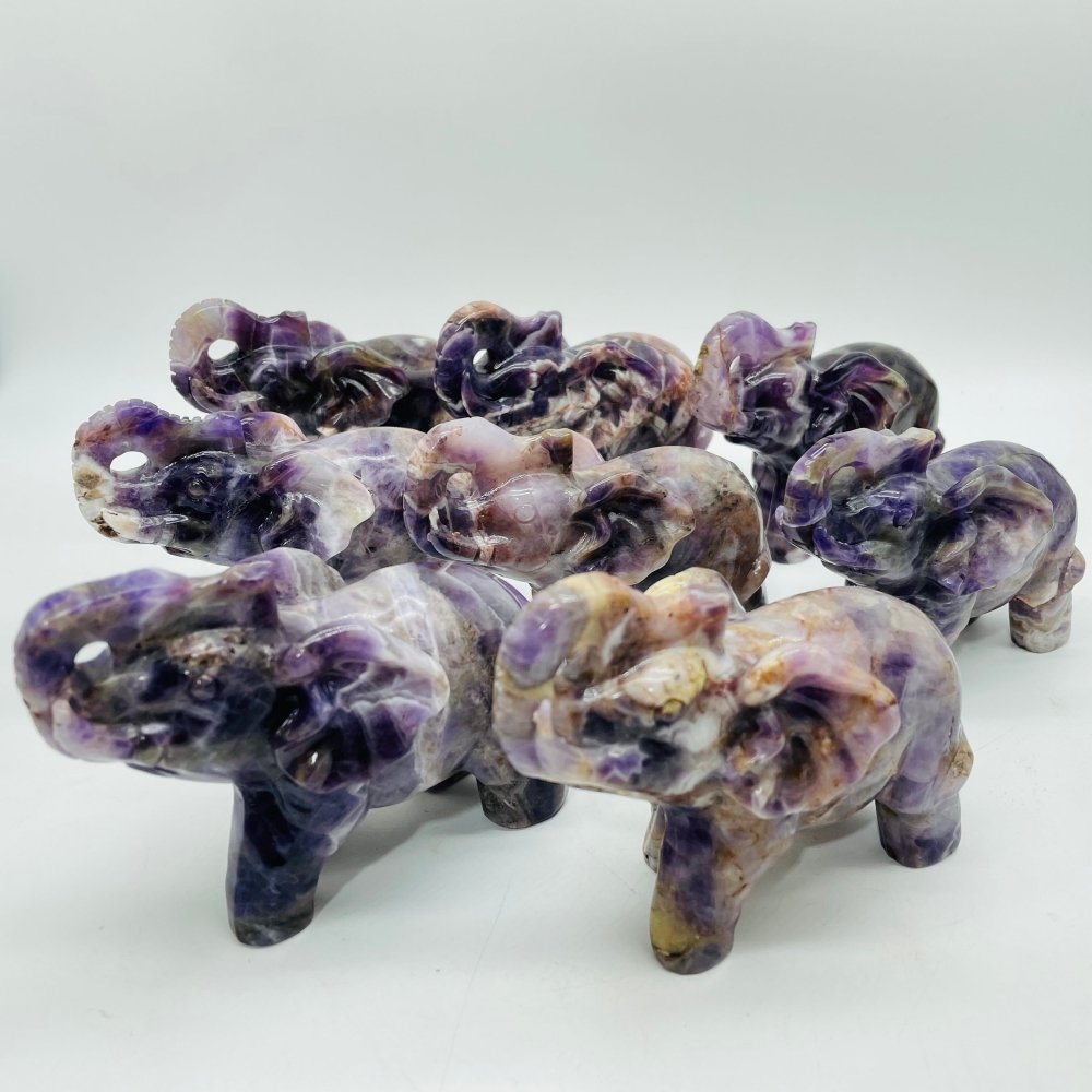 8 Pieces Beautiful Chevron Amethyst Elephant Carving -Wholesale Crystals
