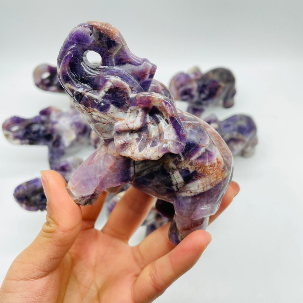 8 Pieces Beautiful Chevron Amethyst Elephant Carving -Wholesale Crystals