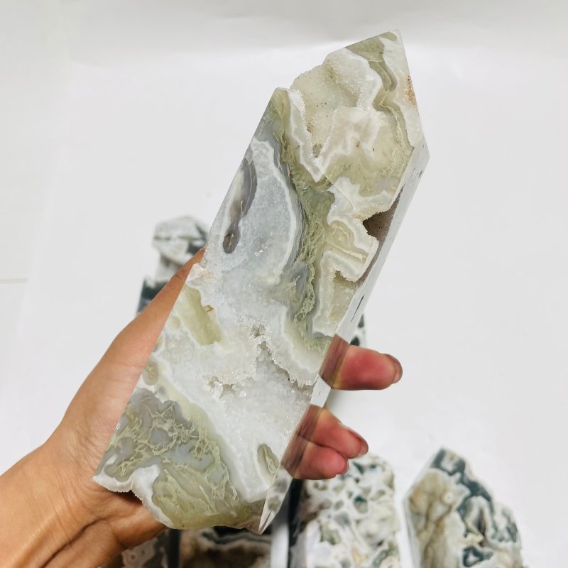 8 Pieces Geode Druzy Moss Agate Tower -Wholesale Crystals