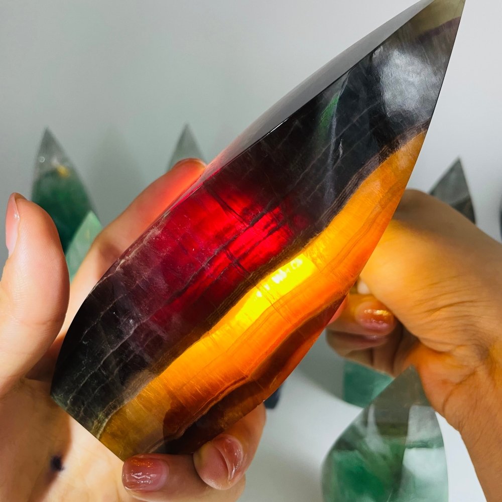 9 Pieces High Quality Large Rainbow Fluorite Flame Mixed Color -Wholesale Crystals