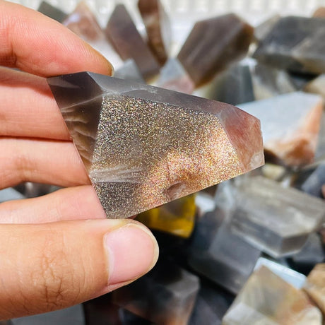 90 Pieces Black Rainbow Sun Stone With Hematite Free Form -Wholesale Crystals