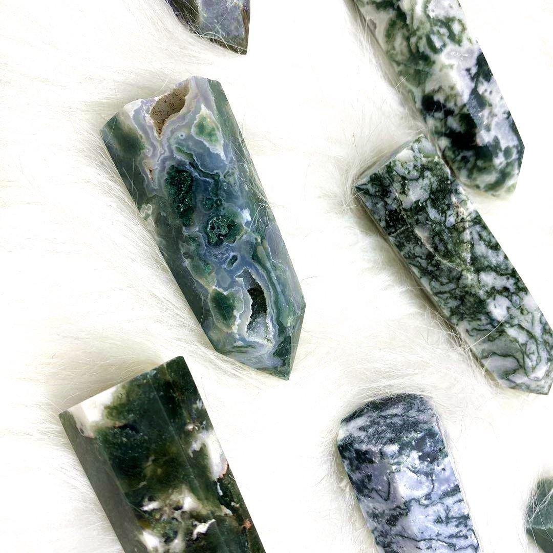 moss agate point -Wholesale Crystals