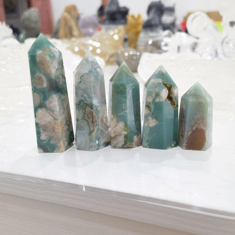 Green Sakura Agate Point Rare -Wholesale Crystals