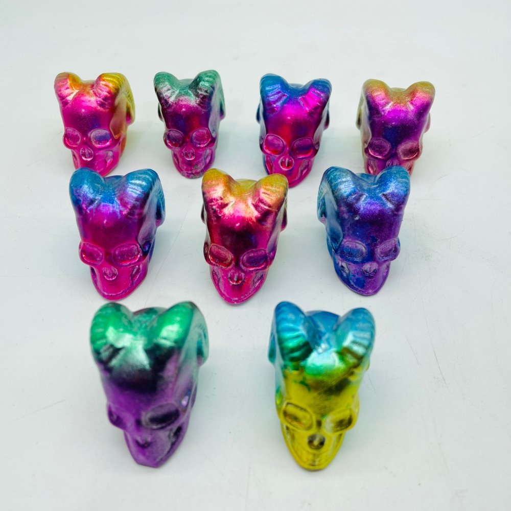 Colourful Aura Pyrite Shofar Skull Horned Devil Carving Wholesale -Wholesale Crystals