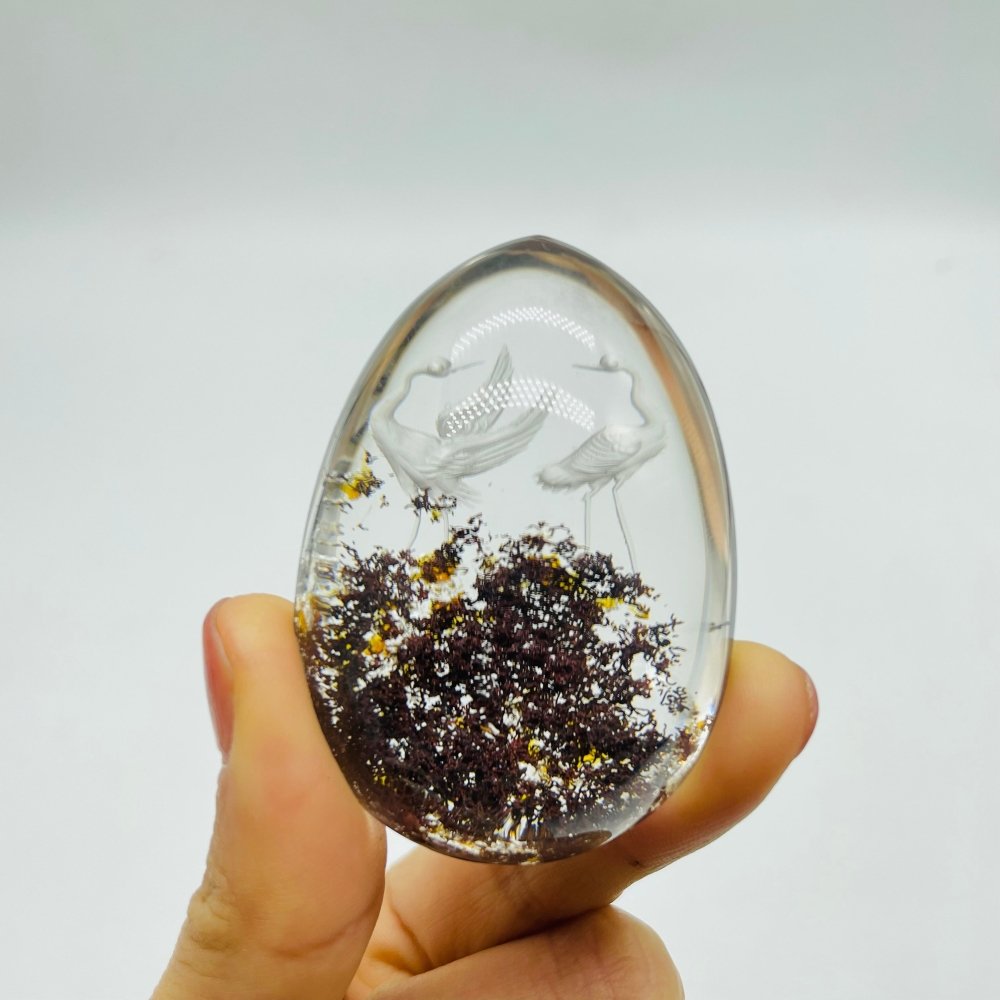 Crane Stork Couple Very Clear Garden Quartz Interior Engraving Carving -Wholesale Crystals