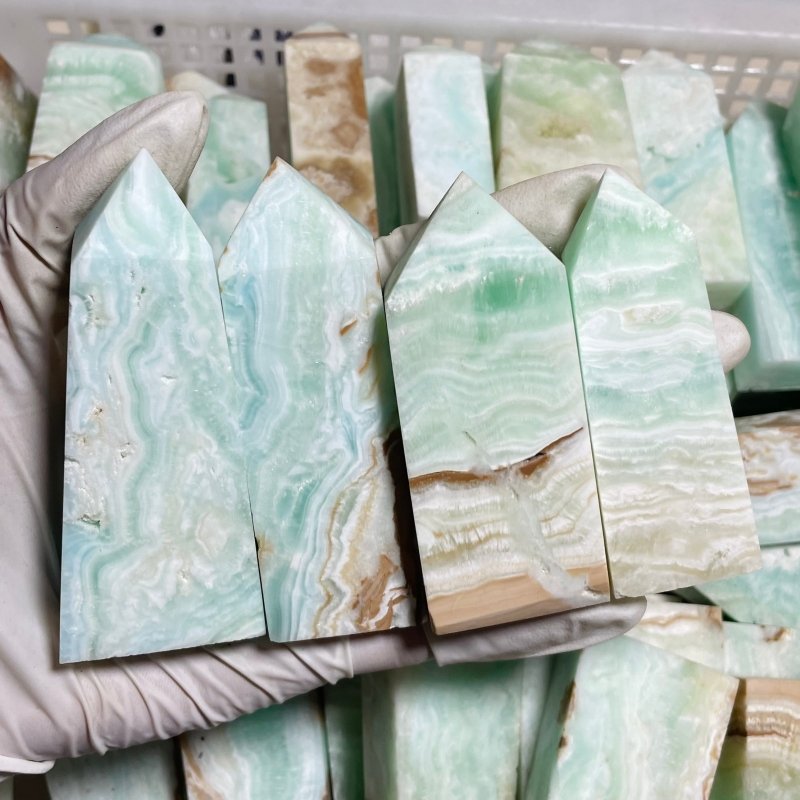 Fat Green Calcite Four - Sided Tower Points Wholesale - Wholesale Crystals