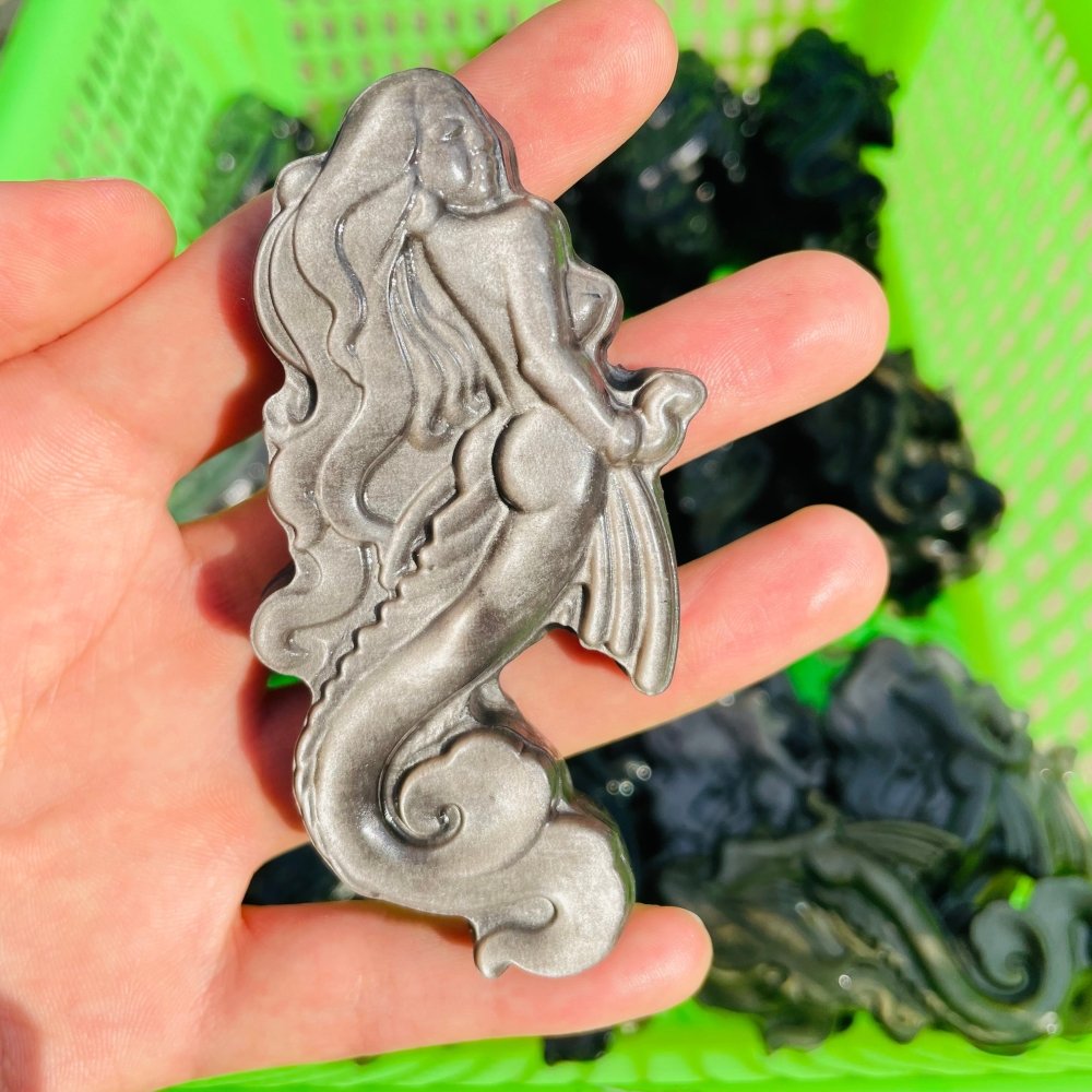 Gold&Silver Sheen Obsidian Mermaid Carving Wholesale -Wholesale Crystals
