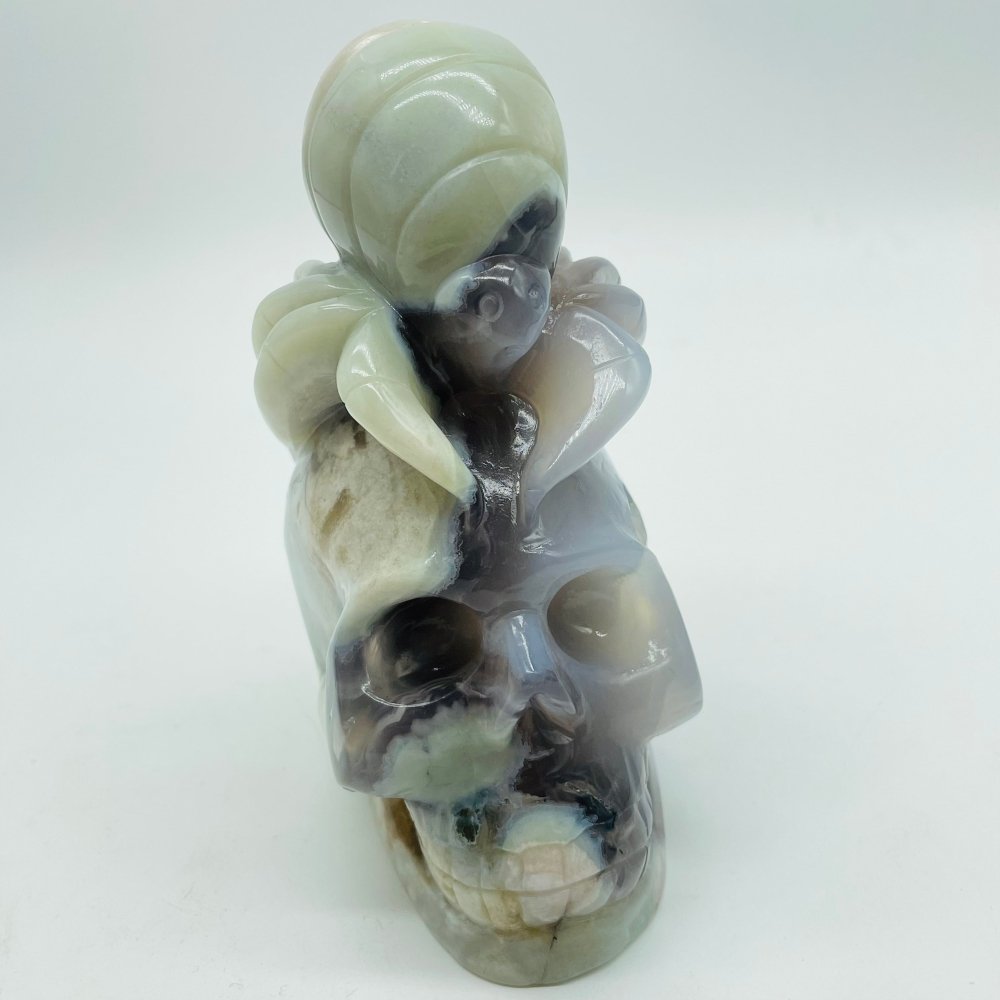 Green Sakura Flower Agate Beetle Skull Carving -Wholesale Crystals