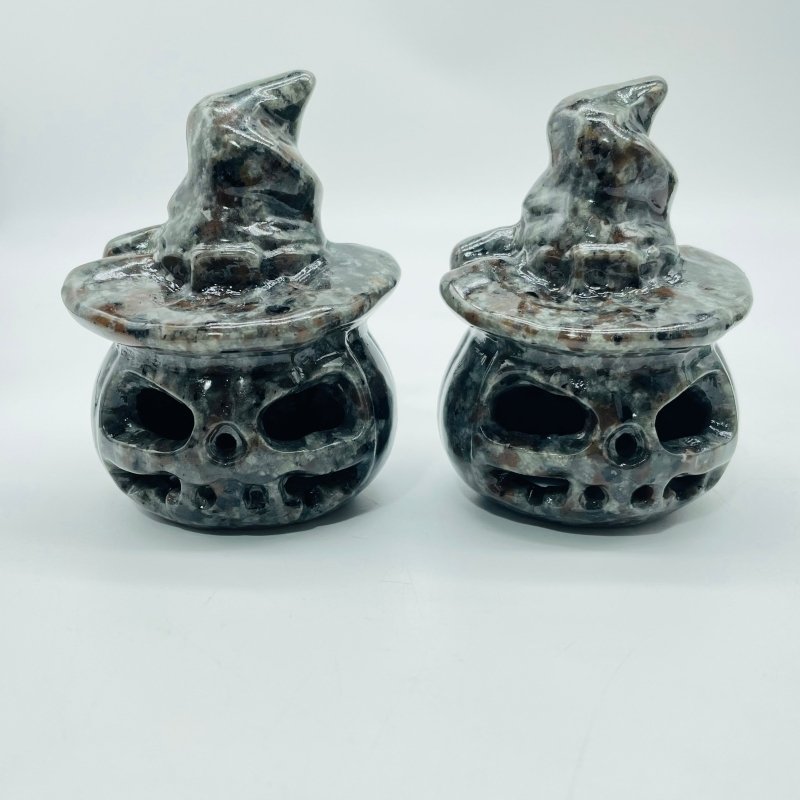 Halloween Pumpkin Wizard Hollow Carving Wholesale Yooperlite Larvikite Tree Agate -Wholesale Crystals