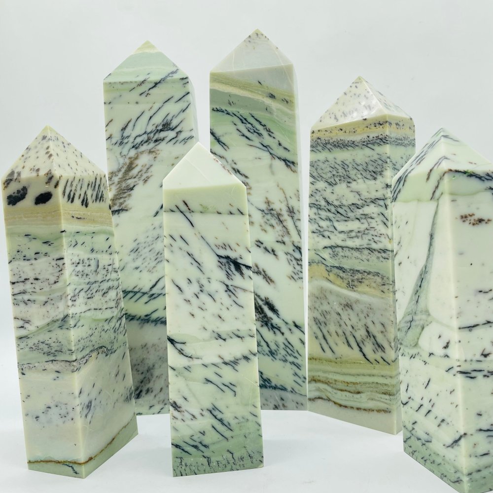 Large Dendritic Sage Jasper Tree Stone Four-Sided Tower Point Wholesale -Wholesale Crystals