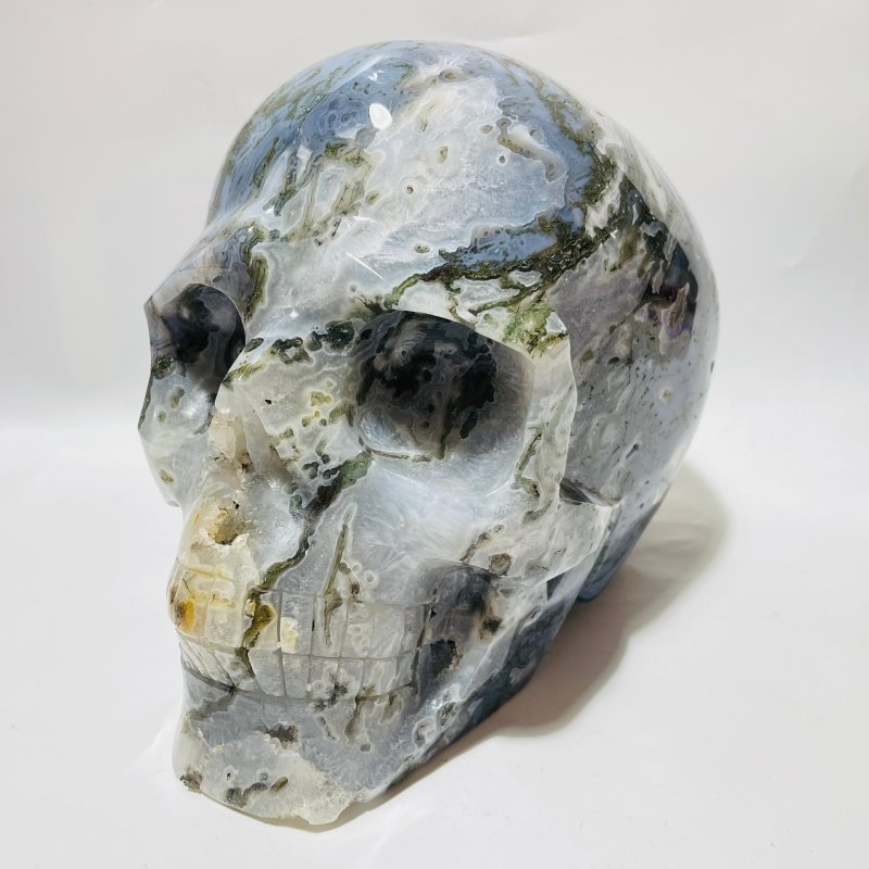 Large Geode Moss Agate Skull Carving -Wholesale Crystals