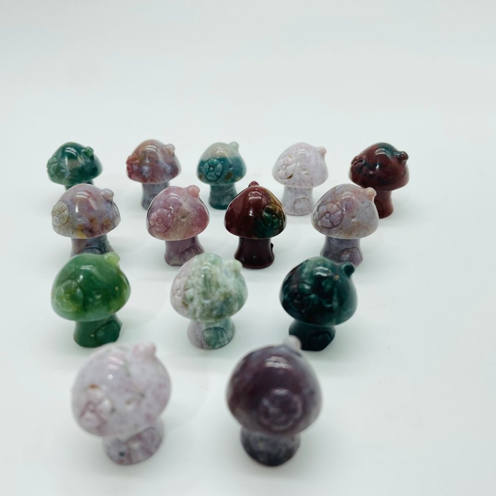 Mini Beautiful Ocean Jasper Mushroom House With Flower Carving Wholesale -Wholesale Crystals