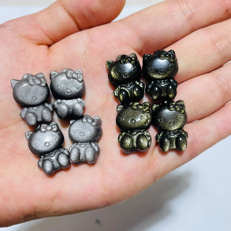 Mini Gold & Silver Sheen Obsidian Hello Kitty Carving Wholesale -Wholesale Crystals