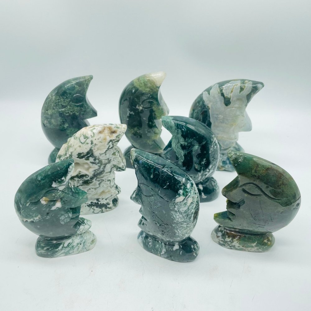 Moss Agate Moon Face Carving Wholesale -Wholesale Crystals