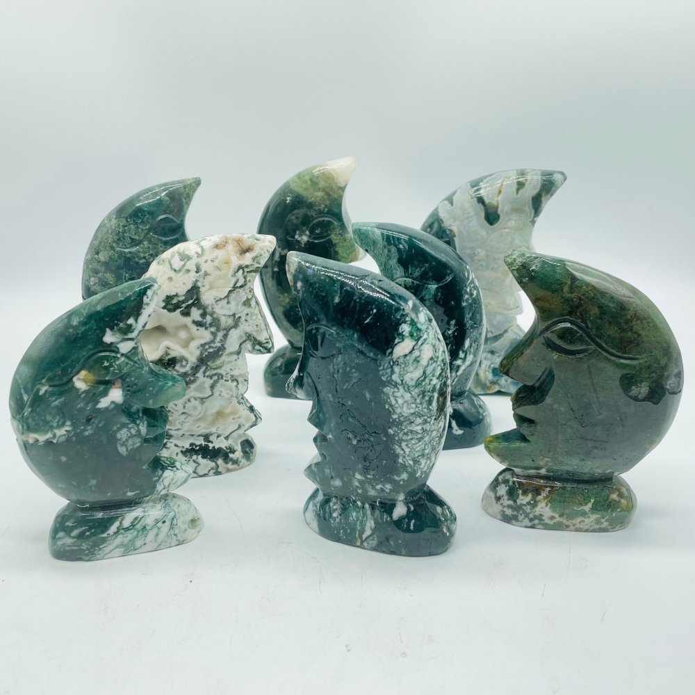 Moss Agate Moon Face Carving Wholesale -Wholesale Crystals