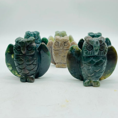Moss Jade Owl Carving Wholesale -Wholesale Crystals