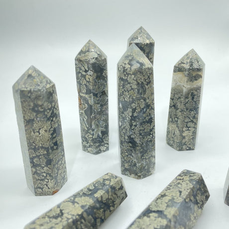 Natural Pyrite Flowers Symbiosis Mixed Agate Tower Point Wholesale -Wholesale Crystals