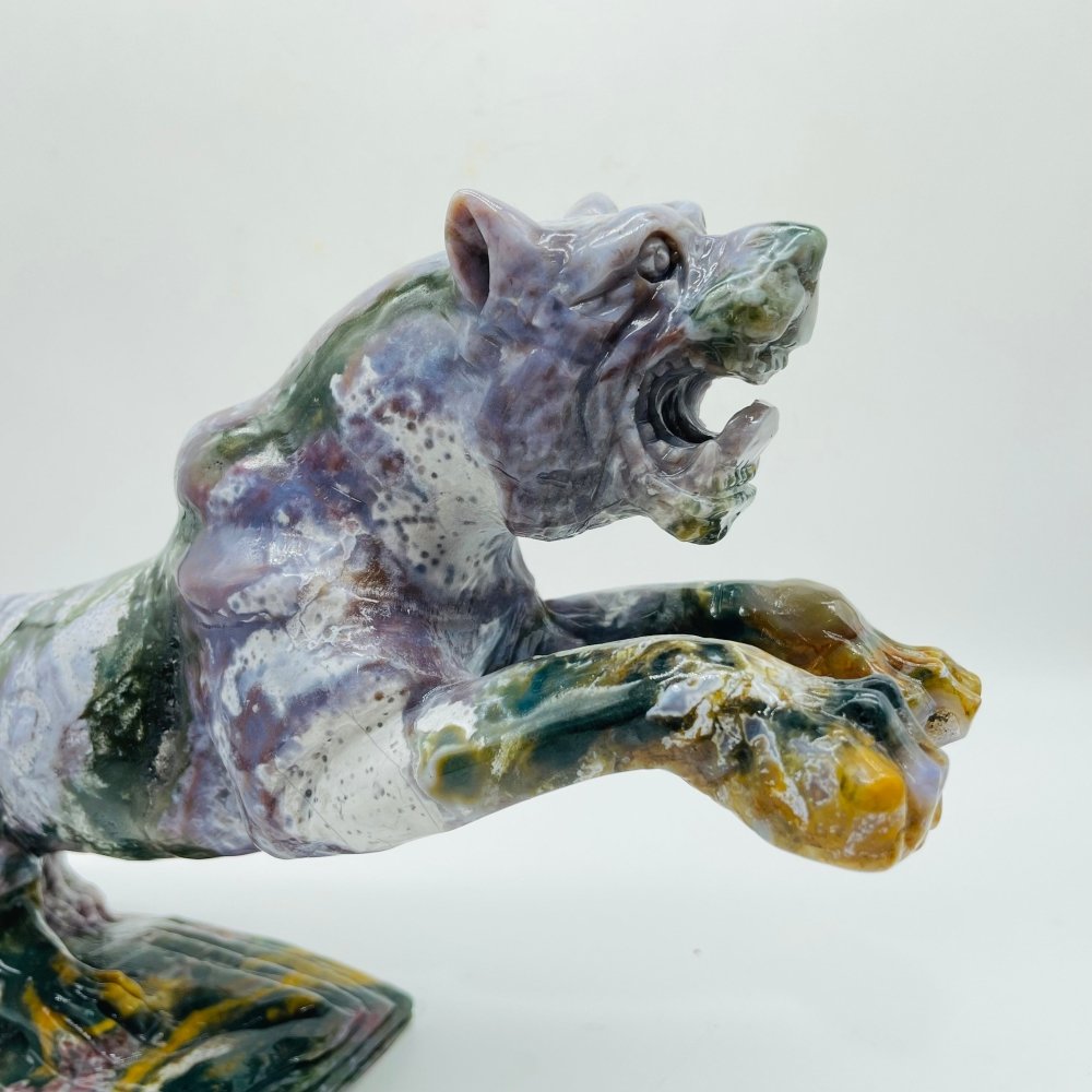 Unique Ocean Jasper Jumping Leopard Panther Carving -Wholesale Crystals