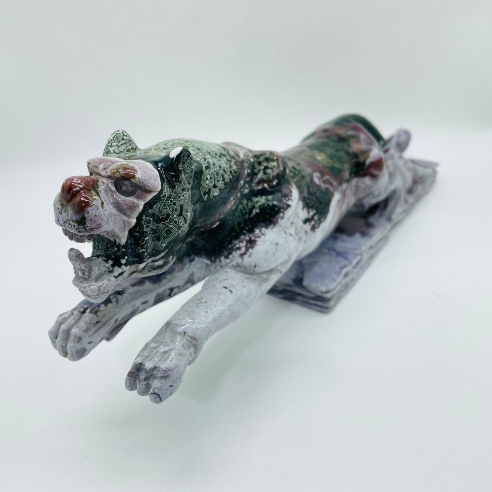 Unique Vein Ocean Jasper Galloping Leopard Panther Carving -Wholesale Crystals