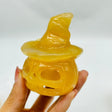 Yellow Calcite Halloween Pumpkin Wizard Hollow Carving Wholesale -Wholesale Crystals