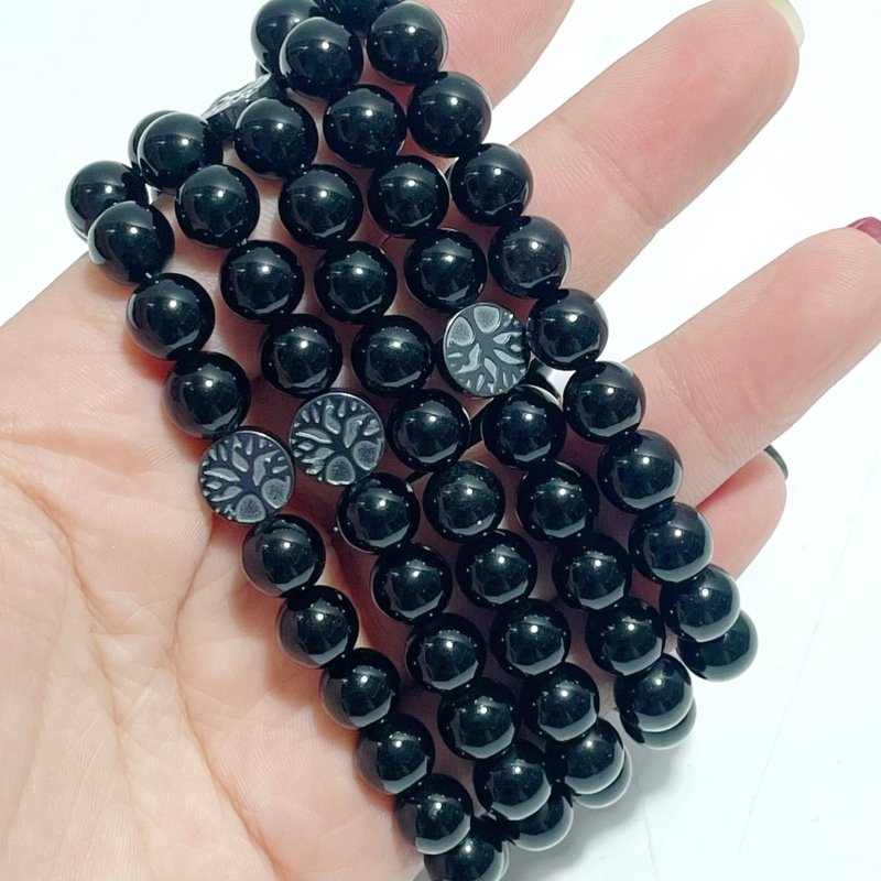 0.31in Obsidian Mixed Hematite Tree of Life Bracelet Wholesale - Wholesale Crystals