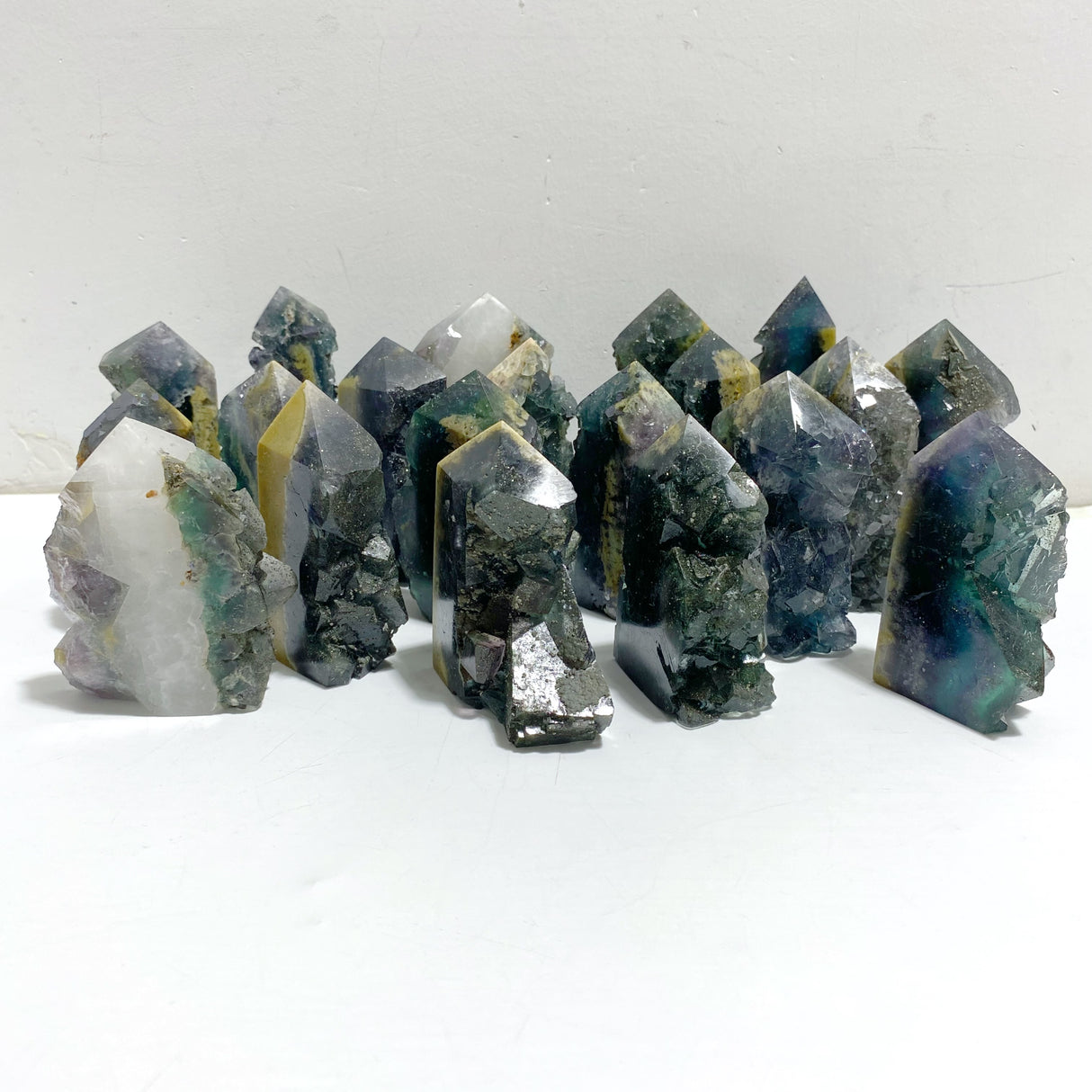 20 Pieces Blue Fluorite Mixed Pyrite Raw Side Tower Point