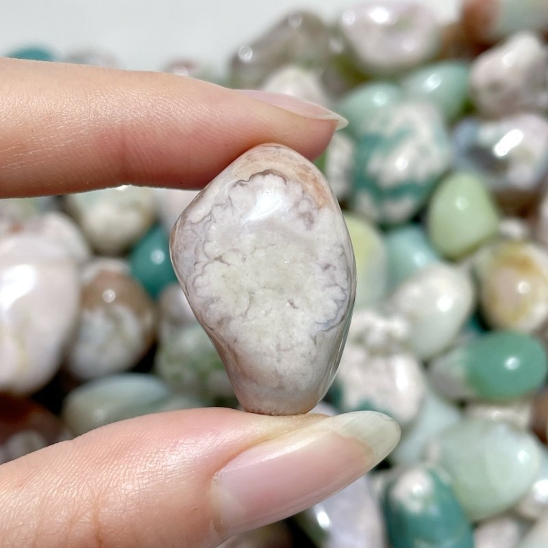 0.7 - 1.3in Green/White Flower Agate Tumbled Sakura Agate Wholesale - Wholesale Crystals