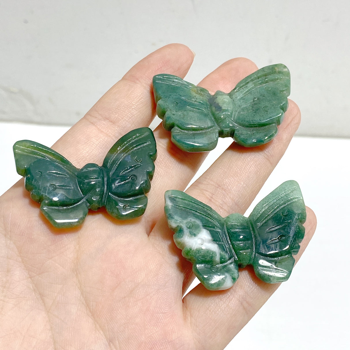 Moss Agate Butterfly Carving Wholesale