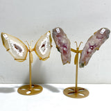 2 Pairs Geode Druzy Pink Amethyst Slab Butterfly Wing Carving With Stand #4