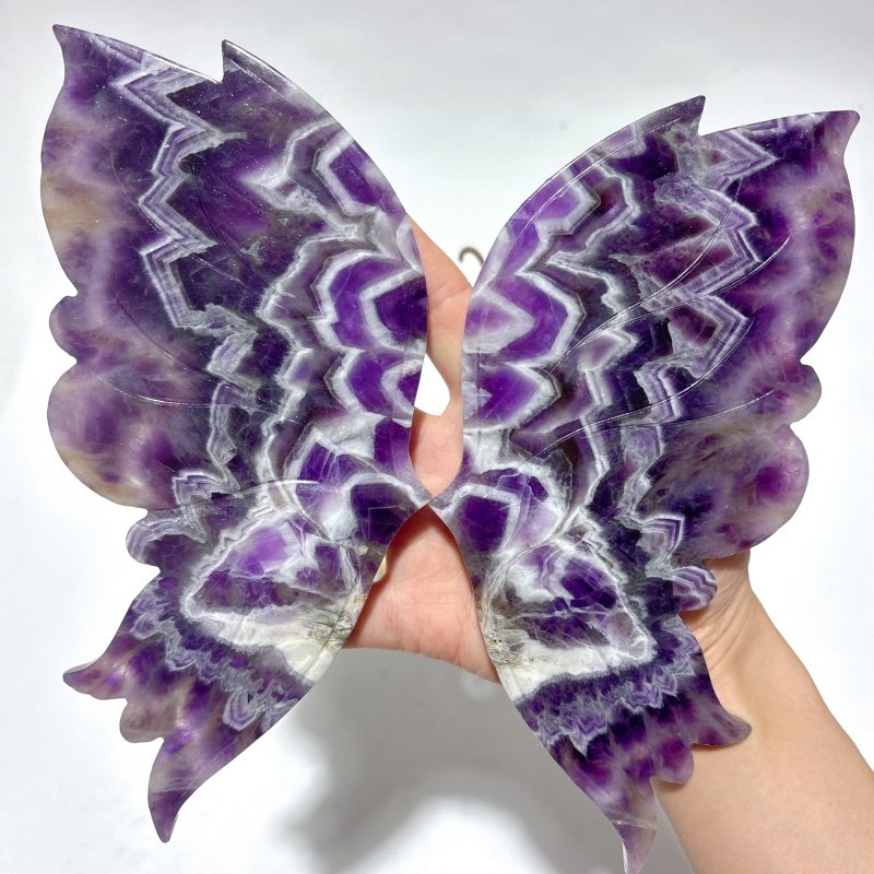 1 Pair Large Chevron Amethyst Symmetry Butterfly Carving With Stand -Wholesale Crystals
