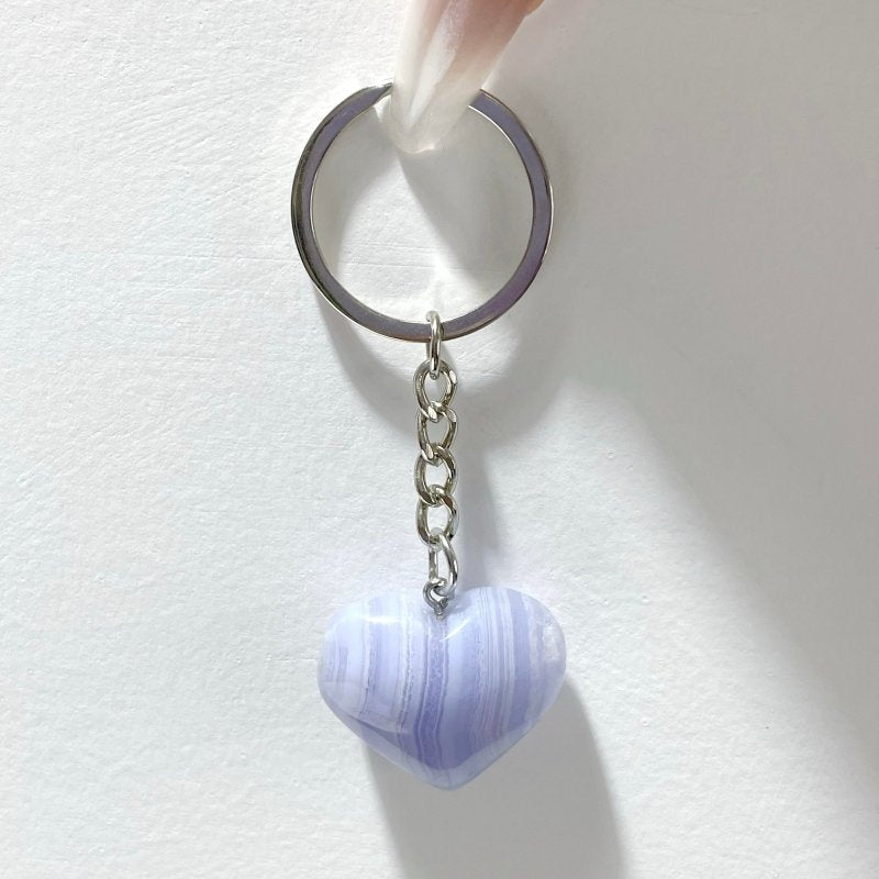 10 Pieces Blue Lace Agate Heart Keychain - Wholesale Crystals