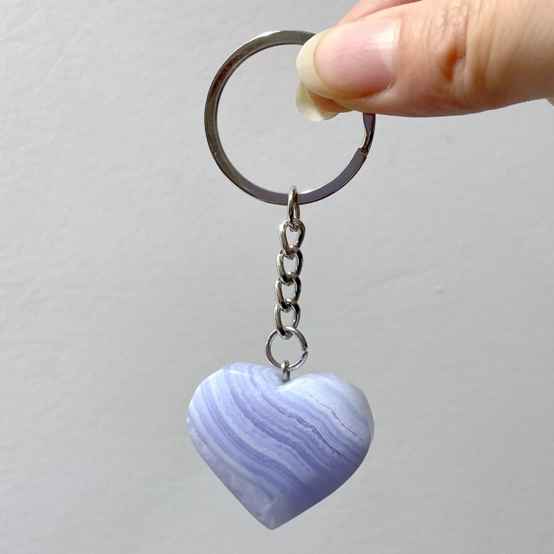 10 Pieces Blue Lace Agate Heart Keychain - Wholesale Crystals