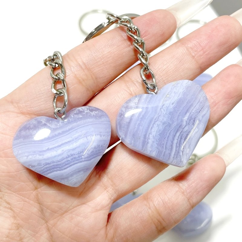 10 Pieces Blue Lace Agate Heart Keychain - Wholesale Crystals