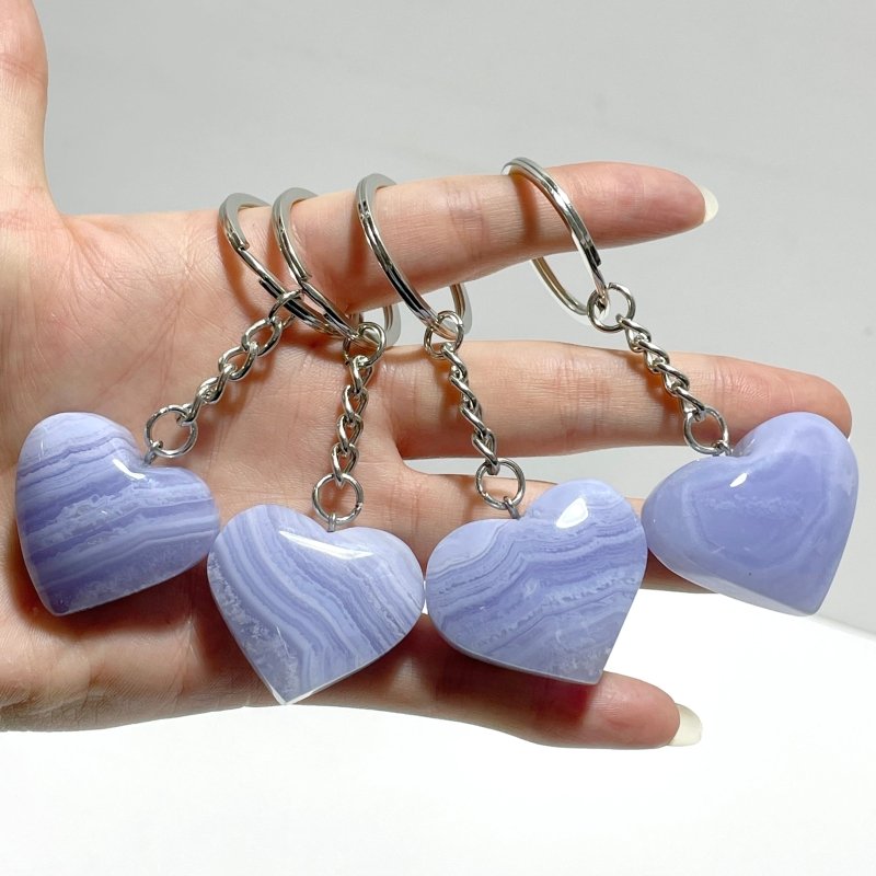 10 Pieces Blue Lace Agate Heart Keychain - Wholesale Crystals