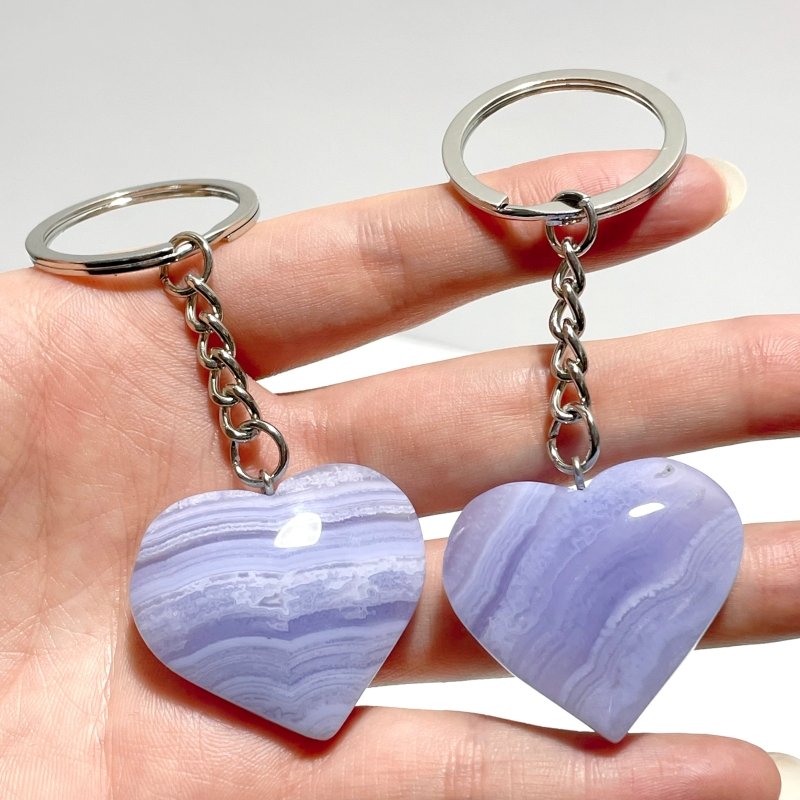 10 Pieces Blue Lace Agate Heart Keychain - Wholesale Crystals