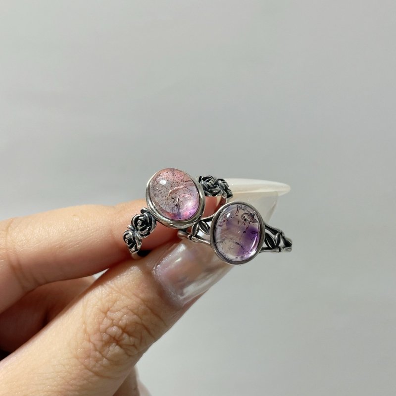 10 Pieces Cacoxenite Super7 Amethyst Sterling Silver Different Styles Ring - Wholesale Crystals