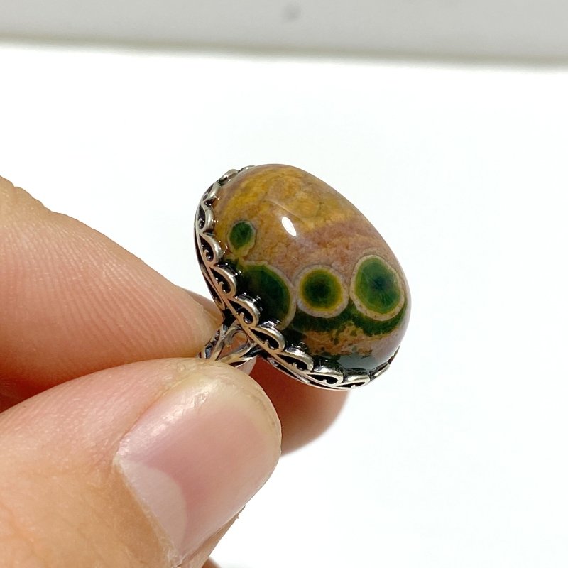 10 Pieces Different Styles S925 Sterling Silver 8th Vein Ocean Jasper Ring - Wholesale Crystals