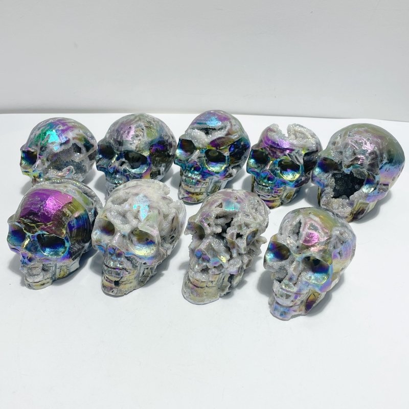 10 Pieces Geode Aura Sphalerite Skull Carving - Wholesale Crystals