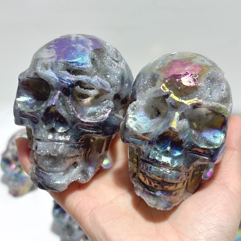 10 Pieces Geode Aura Sphalerite Skull Carving - Wholesale Crystals