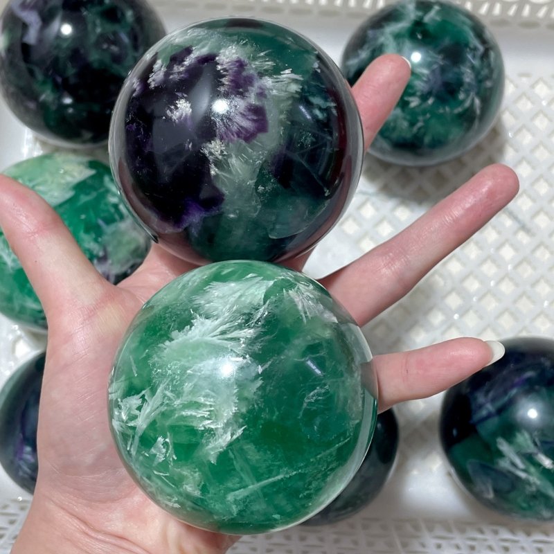 10 Pieces Large Beautiful Feather Fluorite Sphere - Wholesale Crystals