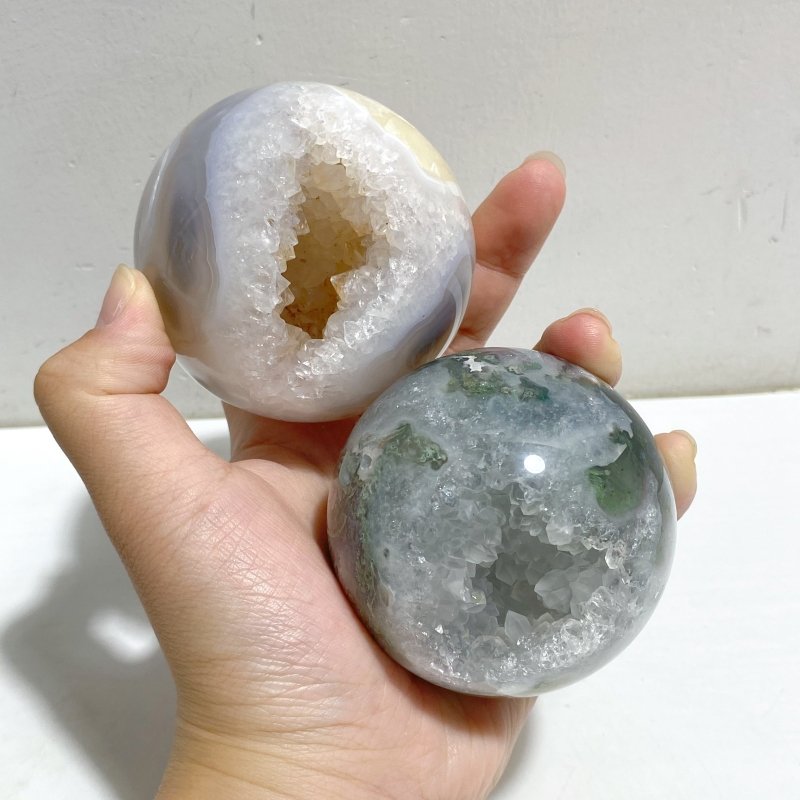 10 Pieces Large Geode Druzy Moss Agate Spheres -Wholesale Crystals