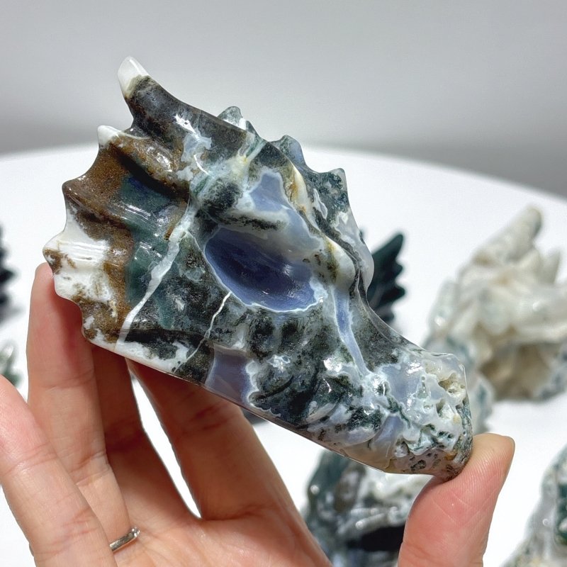 10 Pieces Moss Agate Dragon Head Carving - Wholesale Crystals