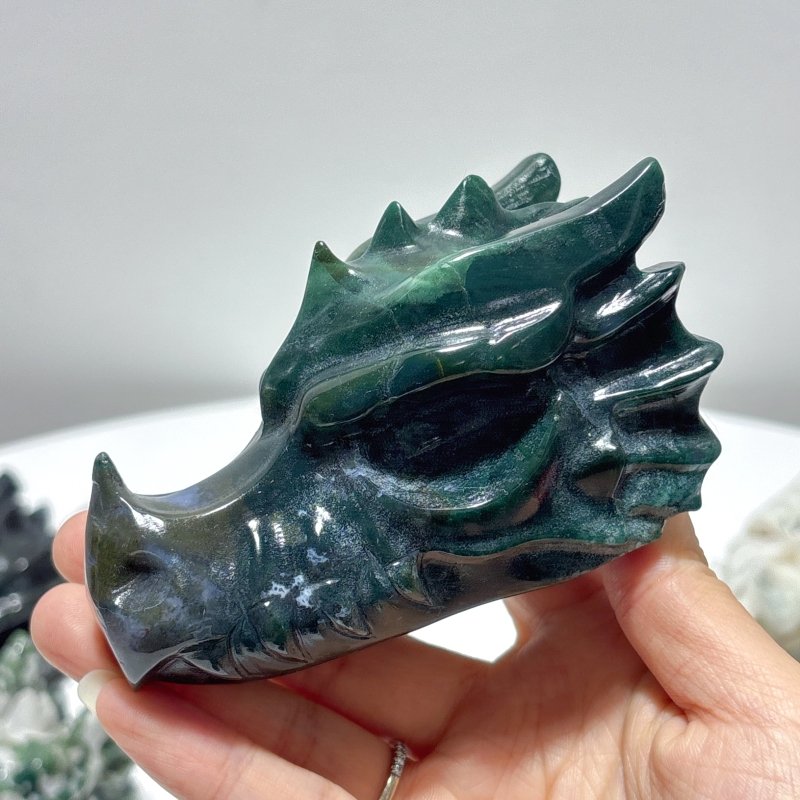 10 Pieces Moss Agate Dragon Head Carving - Wholesale Crystals