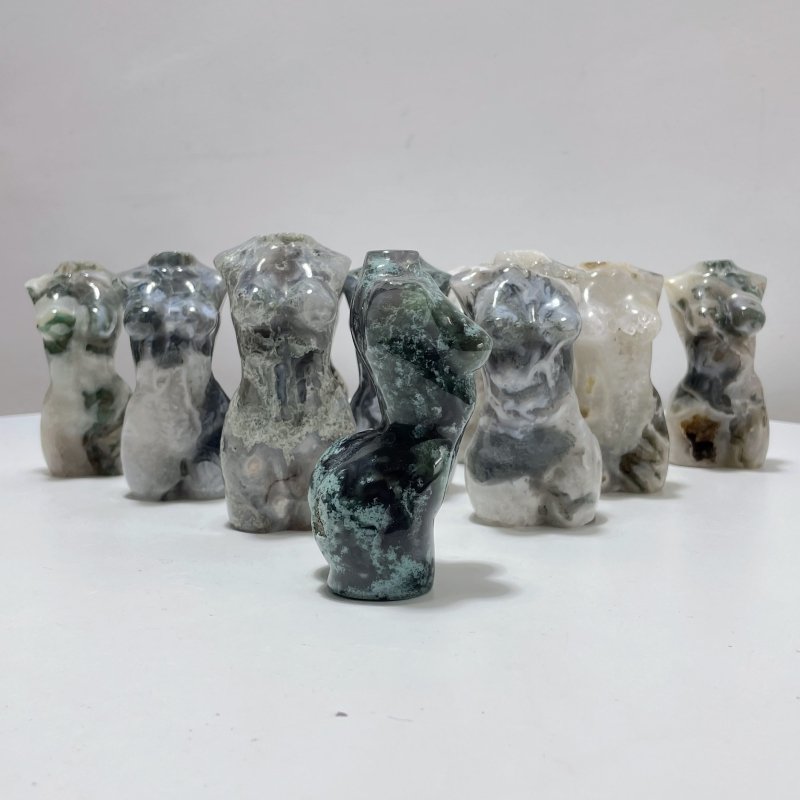 10 Pieces Moss Agate Goddess Carving - Wholesale Crystals