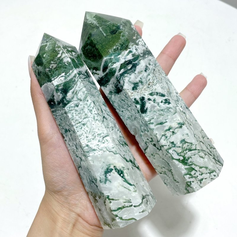 10 Pieces Moss Agate Tower Points Mixed Size Closeout(5.6 - 10.5in) - Wholesale Crystals