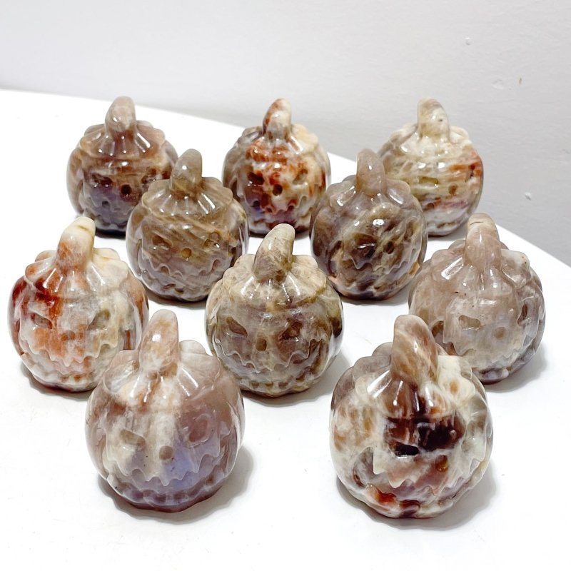 10 Pieces Sunstone Mixed Moonstone Halloween Pumpkin Face - Wholesale Crystals