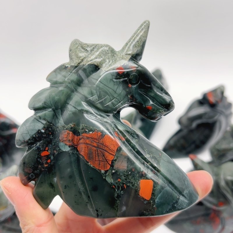 11 Pieces Africa Blood Stone Unicorn Carving - Wholesale Crystals